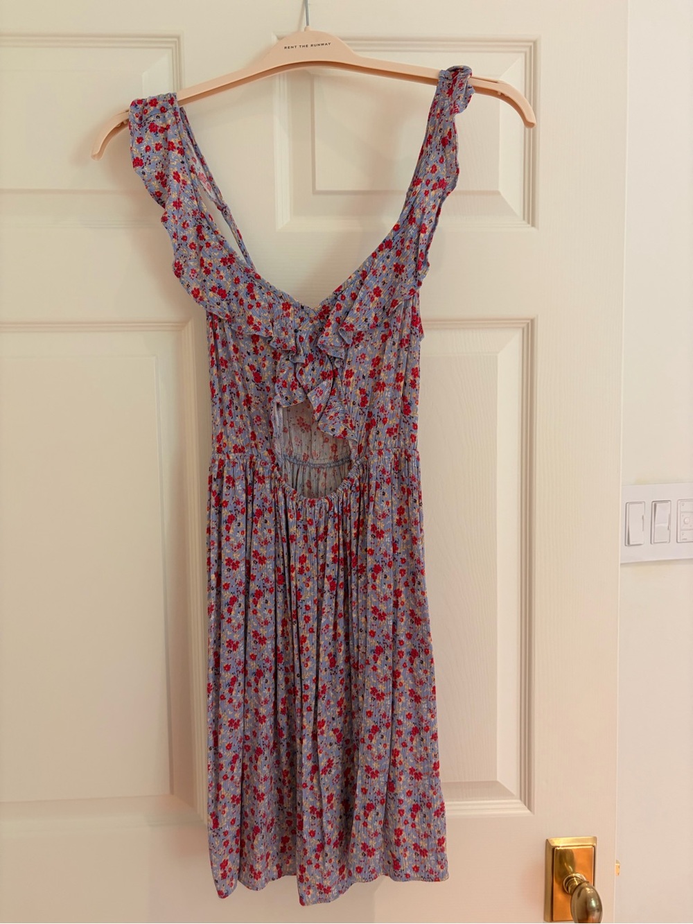 American Eagle Outfitters Blue Floral Mini Dress with Red Print